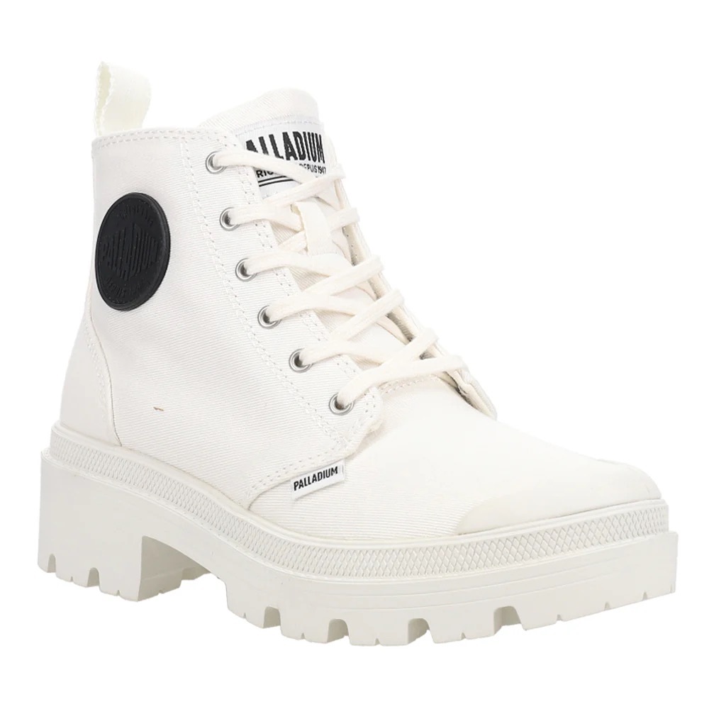 Palladium Pallabase Twill Round Toe Lace Up White High-Top Boots